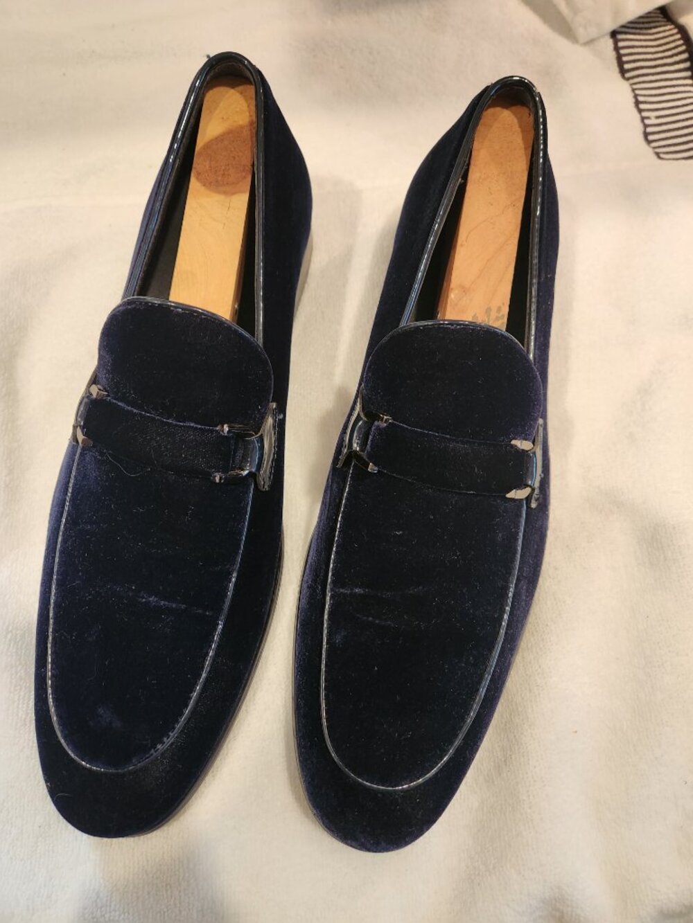 Saks Fifth Avenue COLLECTION Navy Blue Velvet Bit Loafers US 10